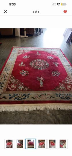 Red Chinese Floral Area Rug with Fringe