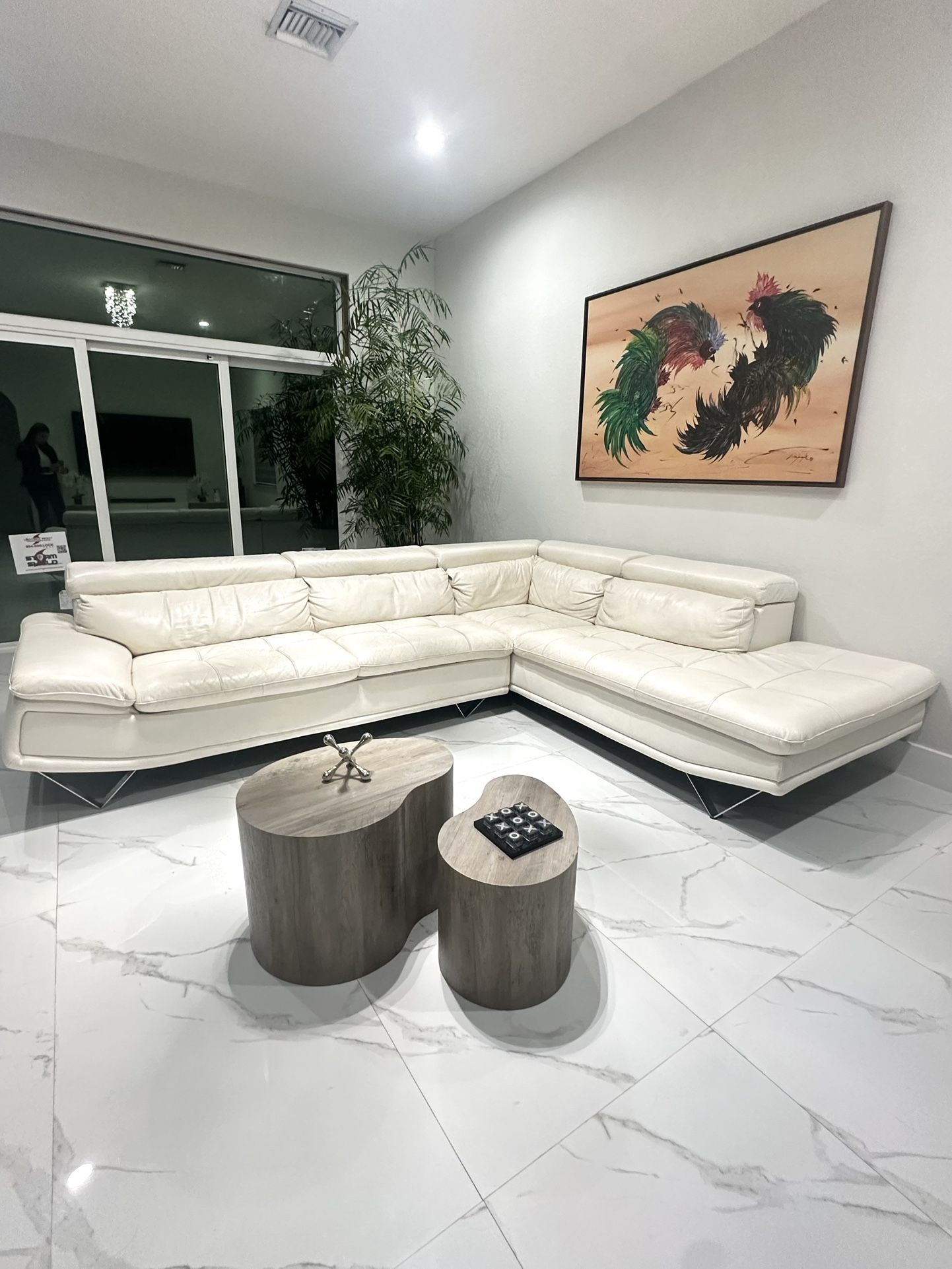 L Shape White Leather Sofa