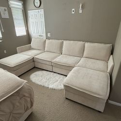 Sectional Sofa, Couch, U Shaped Couch With 2 Ottomans 