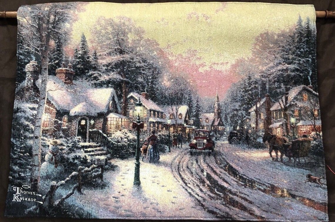 🔥THOMAS KINKADE 2 SIDED FIBER OPTIC LIGHT UP CHRISTMAS TAPESTRY WALL  HANGING🔥