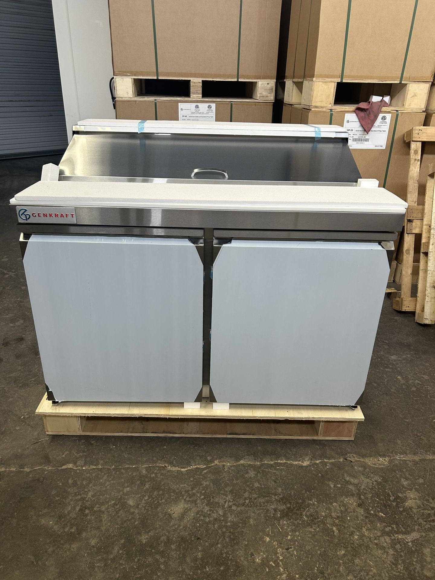 New 48” Prep Table With 12 Pan Capacity, 48” Cutting Board