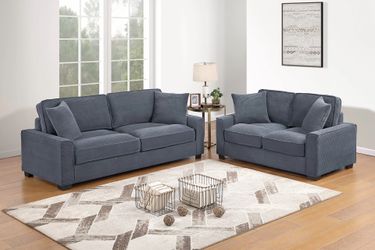 GREY CORDUROY SOFA AND LOVESEAT