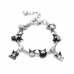 Sanrio Kuromi Charm Bracelet - Goth Punk Black & Pink Enamel Hello Jewelry Gift