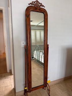 Vintage Carved Wood Cheval Floor Mirror - Swivel Design