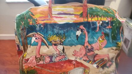 Cappelli Straworld Canvas Duffle Bag Pretty In Pink Tiki “Sunworshipper” Flamingos Tote Rubel