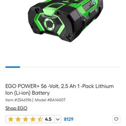 New EGO POWER+ 56 -Volt, 2.5 Ah 1 -Pack Lithium Ion (Li-ion) Battery
