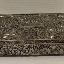 Silver plated velvet lined jewelry box 9”x3”.  Good condition 