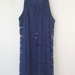 Womens Dress Sz M Lilly Rose Blue Lace Spaghetti Strap Dress A-Line