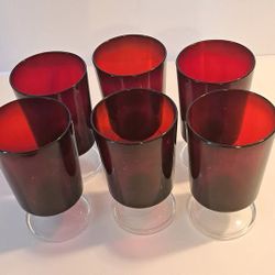 SET OF 6 Vintage Red Luminarc Ruby Glass Wine Glass, 8 oz Made in France *PRISTINE CONDITION*