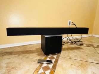 Black Soundbar with Subwoofer and Remote