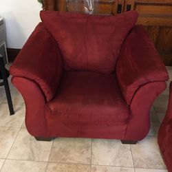 Microfiber red loveseat and chair