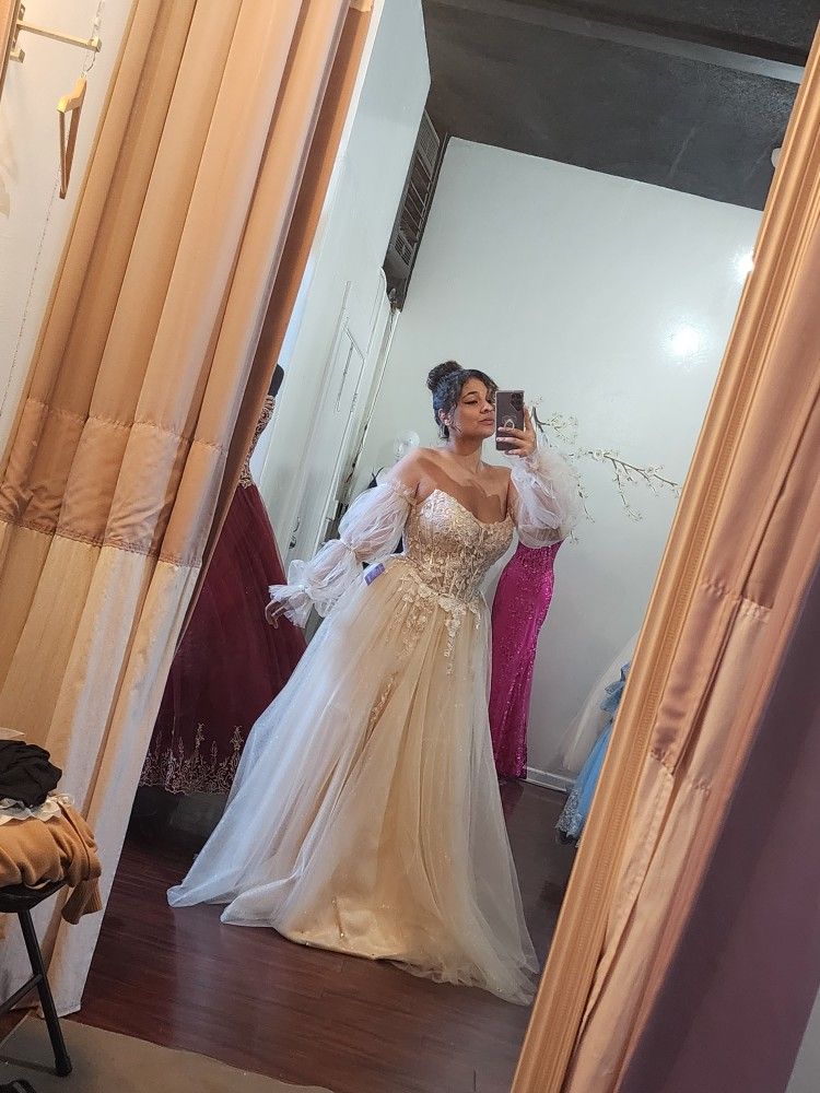 Whimsical 3D Champagne  Dress, Ladivine