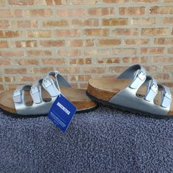 Birkenstock Florida Birko-Flor Silver Sandals 36 Women 5
