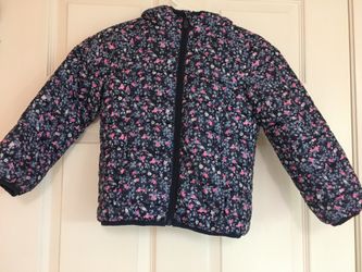 Yamp! Girls Pink Floral Hooded Puffer Jacket Zip Fleece Lined Size 6