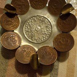 Vtg Mexican Aztec Calendar Coin Ashtray/Trinket Dish