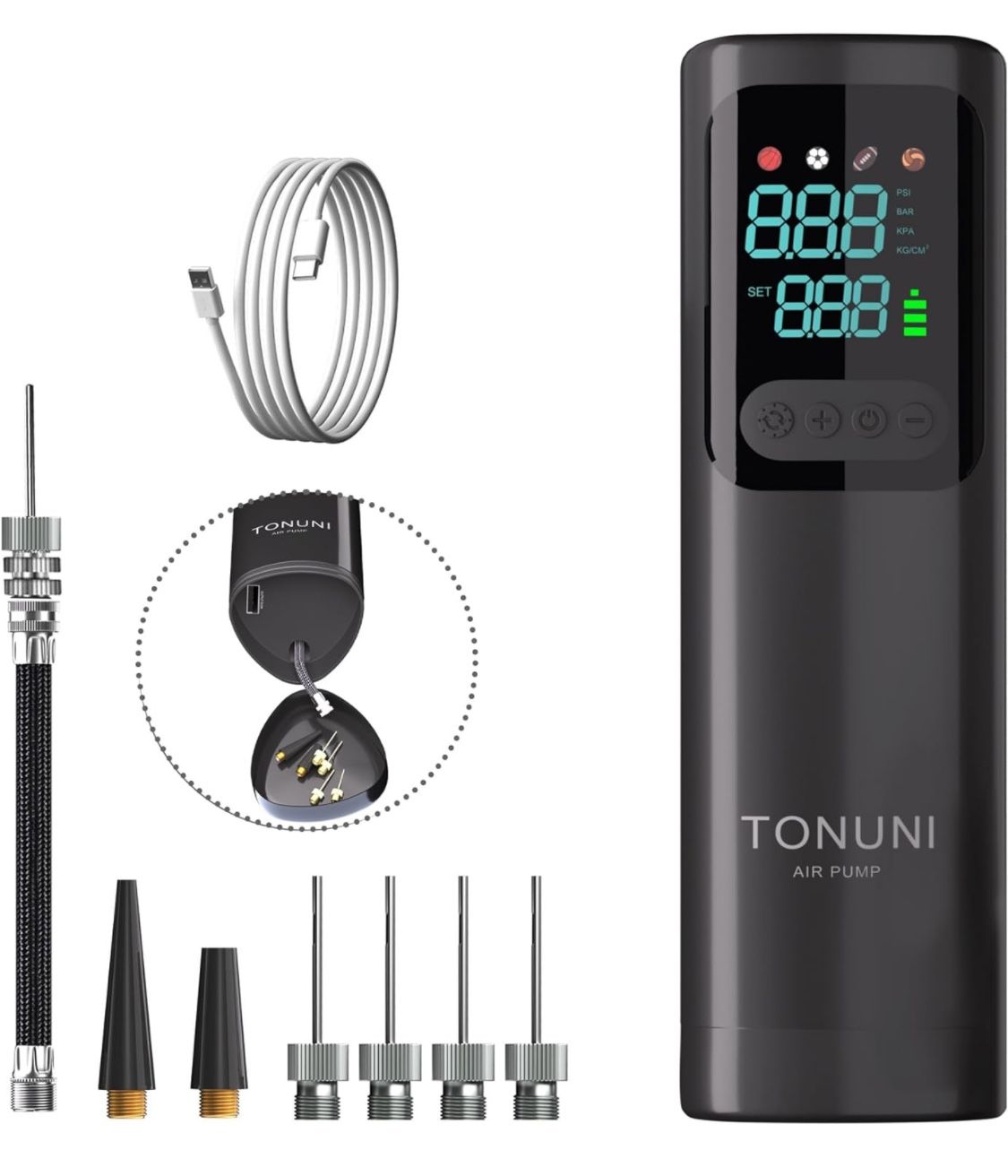 Electric Ball Pump, Portable Air Pump with Inflator Needles with Digital Gauge for Exercise Ball, Basketball, Football, Beach Ball, Yoga Ball, Sports
