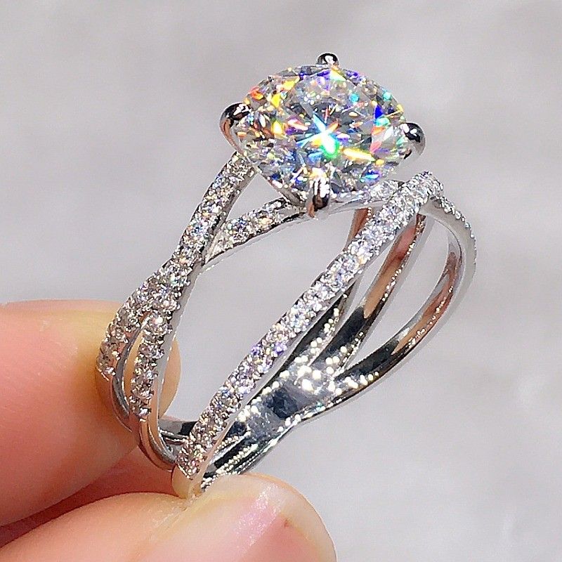 "Engagement CZ Clear Super Large Silver Plated Wedding Beautiful Ring, K993
 
  