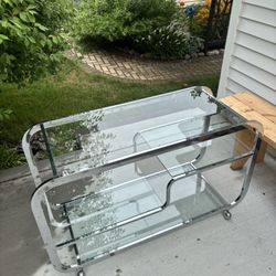 1970s Vintage Design Institute America Dia Milo Baughman Silver Bar Serving Cart