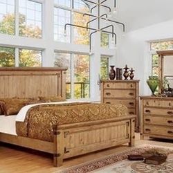 Brand New 4PC Weathered Elm Wood Bedroom Set