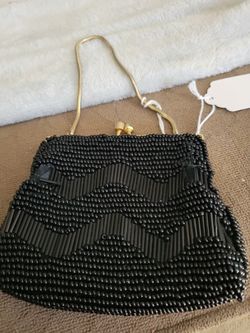 Vintage 1970's Era Black Beaded Mini Purse 