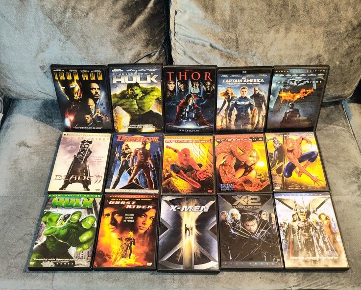 BUNDLE OF 15 MARVEL COMICS SUPERHEROES  DVD MOVIES: BLADE II, CAPTAIN AMERICA, DAREDEVIL, GHOST RIDER, HULK, IRON-MAN, SPIDER-MAN, THOR, X-MEN