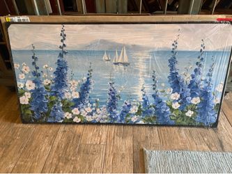 New!✨ 20x40 blue sailboat floral framed canvas wall art  Retails for $90