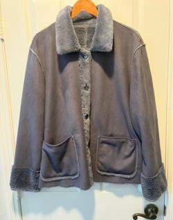 Reversible Blue-Grey Faux Suede and Faux Fur Jacket women size XL Winter Coat