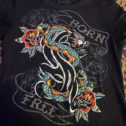 Black & multi-coloured tiger and roses graphic tee 