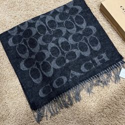 Coach Signature Scarf Black Grey Monogram Wool Silk Y2K Brand new Coach scarf with logo print. 🧣🖤 Condition: NWT (Includes Box & Bag). Material: Lux