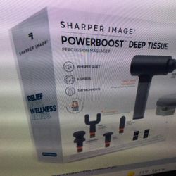 SHARPER IMAGE POWERBOOST DEEP TISSUE PERCUSSION MASSAGER 3.0, 5 ATTACHMENTS , 6 SPEED SETTINGS