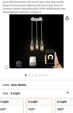 RGB Dimmable LED Island Light Clear Beer Bottle-Shape Kitchen Island Lighting with Smart App Timer & Schedule Height Adjustable,9W,2700K~4000K,Work wi