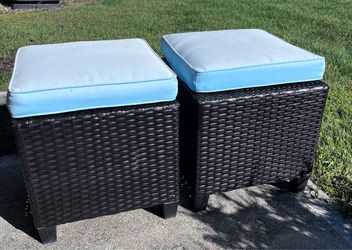 Outdoor Wicker Ottomans with Cushions