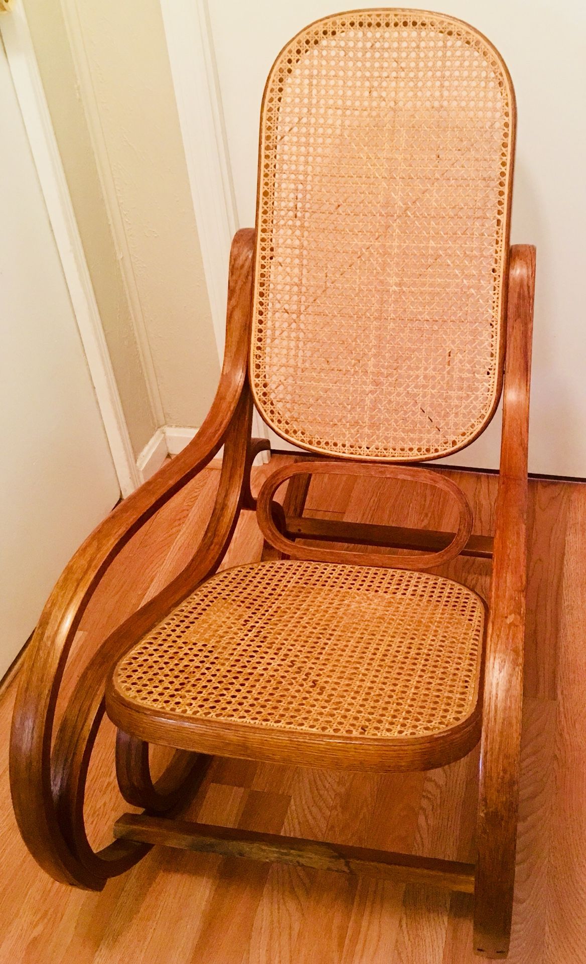 Vintage 70’s Bentwood Rocker Thonet Style Cane Rocking Chair