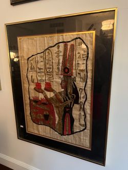 Large Framed Egyptian Papyrus-Style Art – Hieroglyphics – Gold Frame