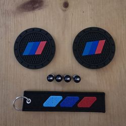 BMW M SIERES key chain, air valve caps and cup holder coasters
