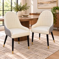 Dining Chairs Set of 2, Modern Faux Leather Chair with Sturdy Thickened Metal Legs and Ergonomic Backrest, 2-PCS Dining Room Chairs for Living Kitchen
