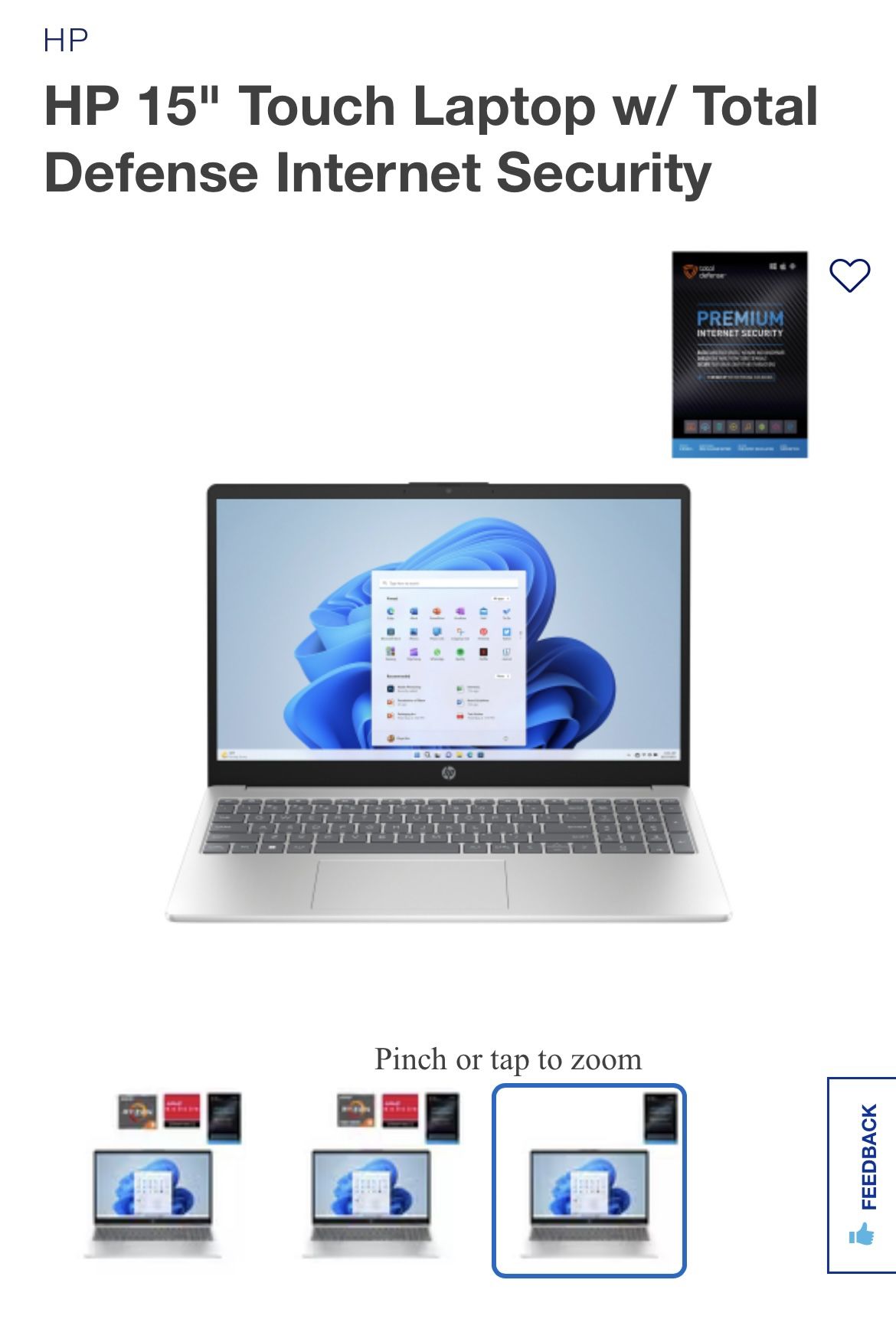 HP 15" Touchscreen Laptop w/ Total Defense Internet Security for sale 200‼️BRANDNEW in the BOX‼️