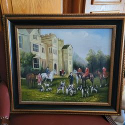 ART PAINTING VICTORIAN THE HUNT ENGLAND FRAMED 