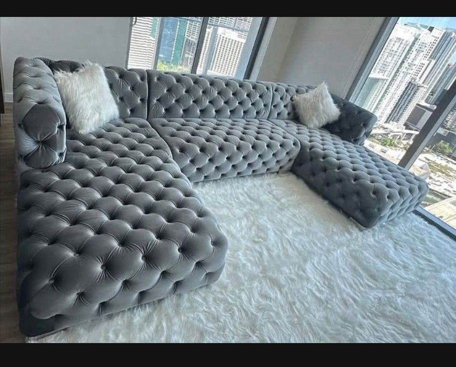 Gris Seccional Velour Nueva Grande Sofa Financiamiento