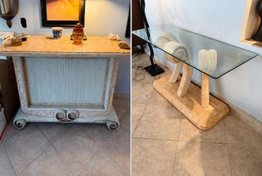 Tropical Sculptural Glass Bar / Console Table – Miami Palm Beach Style