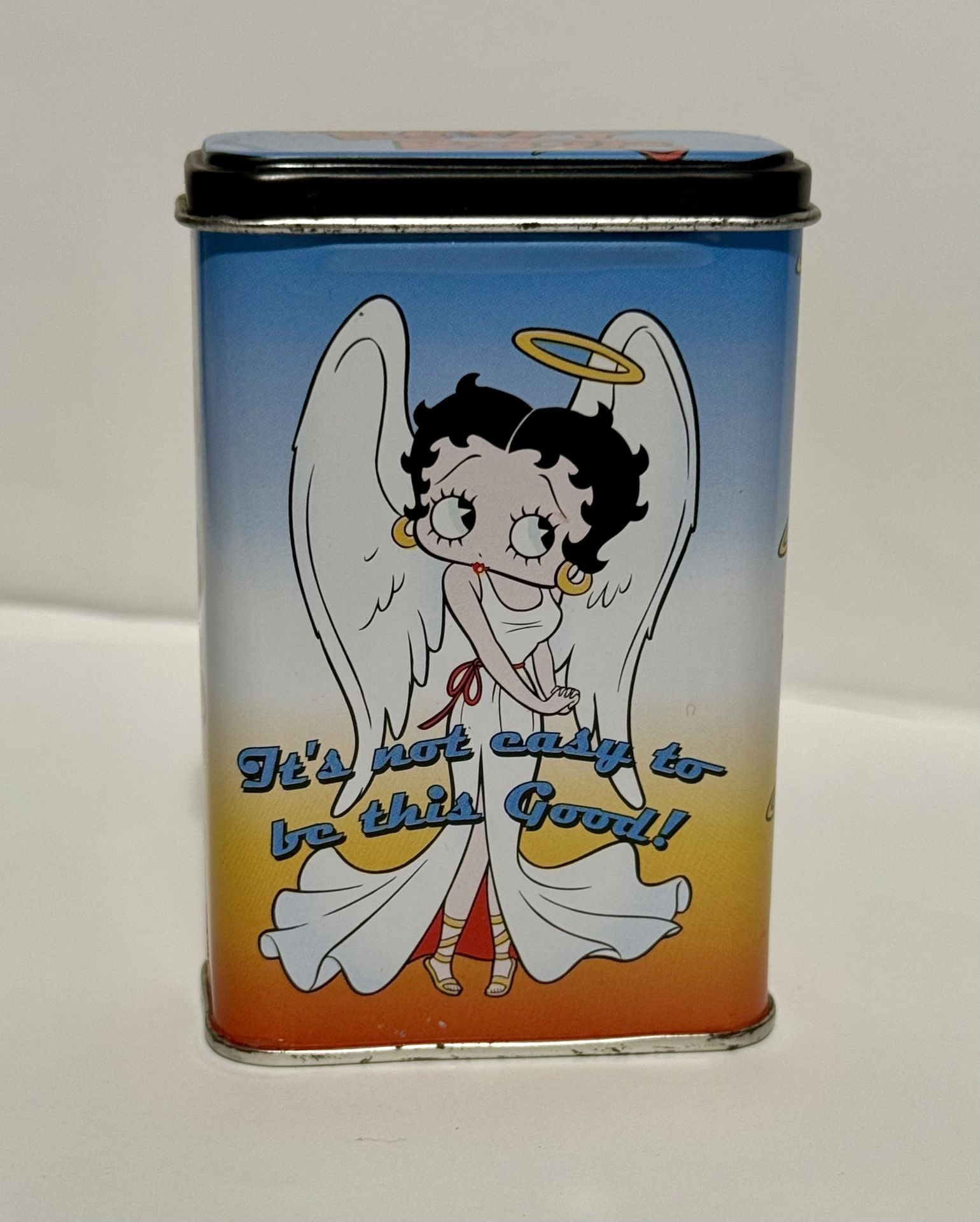 Vintage Betty Boop tin pill box jewelry Keepsake Tin box Angel and Devil 3.5”
