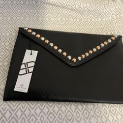 NWT B-Low The Belt Black Studded Vegan Pebbled Leather Clutch Bag 