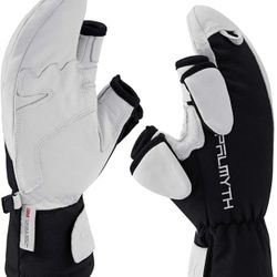 New Magnetic Leather Ice Fishing Gloves Convertible Mittens Ski Gloves with Thinsulate 3M Warm for Cold Weather and Winter Men Women Photography Snow 