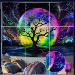 Blacklight Multicolored Tree Of Life Tapestry