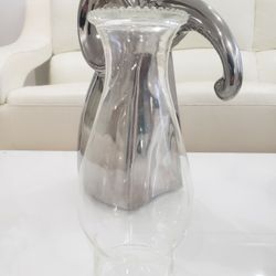 VINTAGE BEADED TOP GLASS OIL HURRICANE LAMP CHIMNEY GLOBE SHADE 8.5"  3" BASE