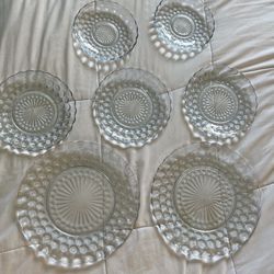 Set Of 7 Blue Sapphire Glass Dinner Plates