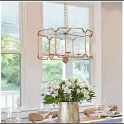Uolfin 4-Light Candle Style Modern Gold Drum Cage Pendant Light in Brushed Gold