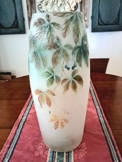 Cameo cut & enamelled French vase circa 1920s. No chips, cracks or repairs. 15.5" high x 7" diameter *Apopka Pick-Up *