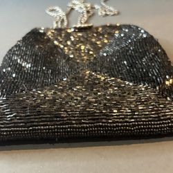 Like New! Vintage Lord & Taylor Beaded Evening Bag - Black Bugle Bead Clutch