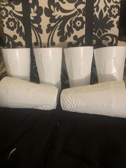 Six - Vintage Milk Glass tumblers 